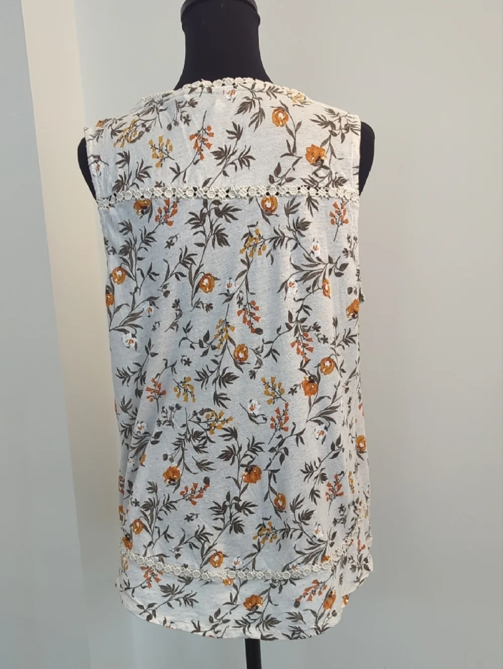 Lucky Brand Boho Floral Crochet Lace Trim Sleeveless Blouse Tank Top LARGE